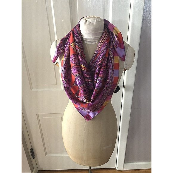 Lands End Kerchief Neck Scarf Women Square Colorful Paisley Print Bohemian - Picture 2 of 7